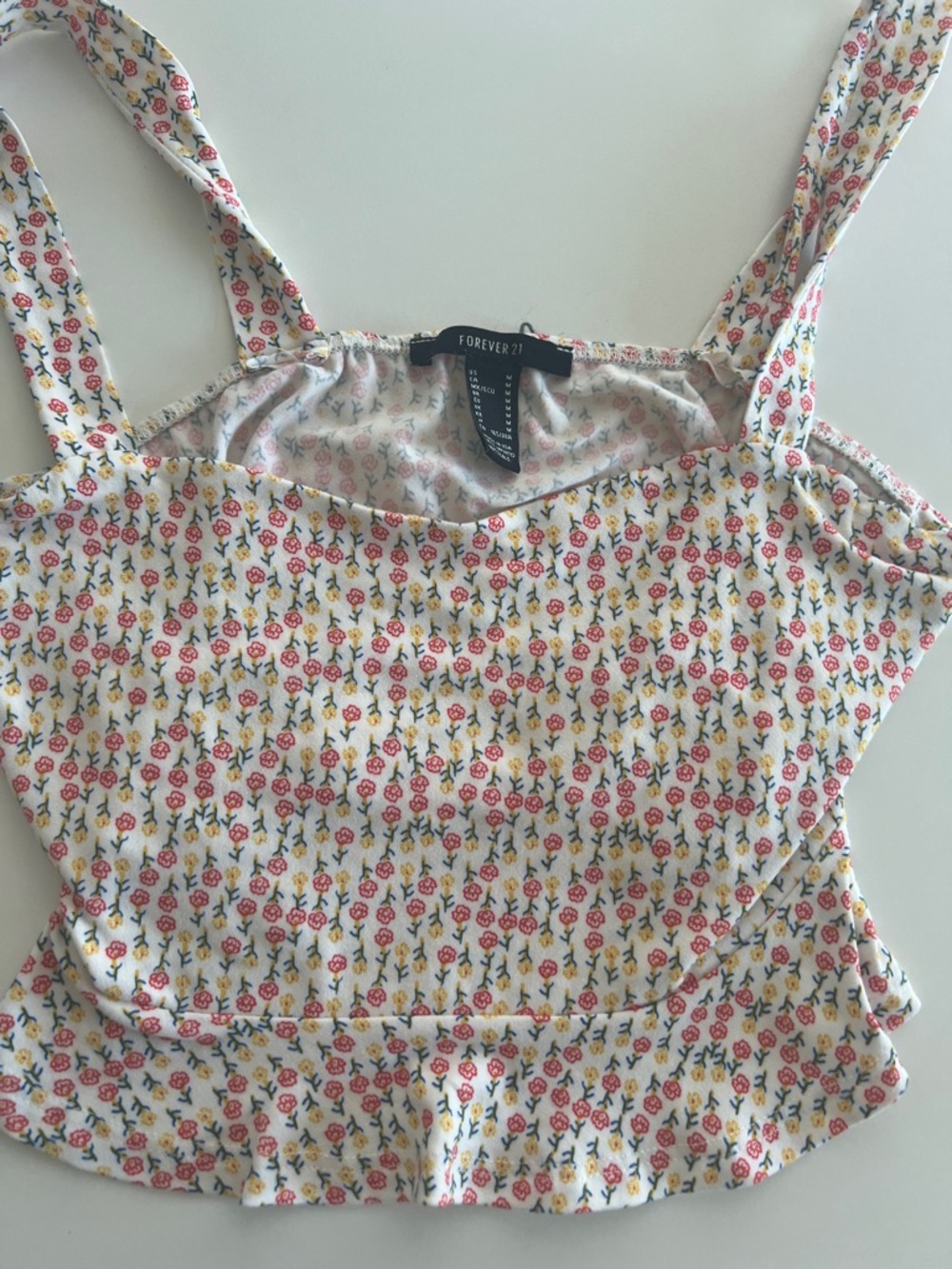 Forever 21 White Floral Strappy Cropped Camisole